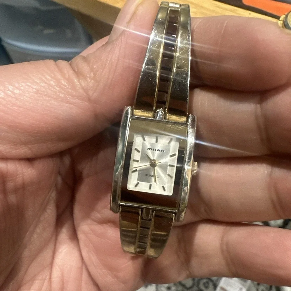 Working‎ Vintage Milan Women Dainty Watch Silver Gold Two Tone Quartz 19mm Fit 7